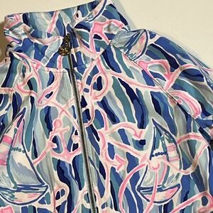 Lilly Pulitzer Skipper Skim Blue Reel Nauti 1/2 Zip Jacket Sz S UPF Pullover Top